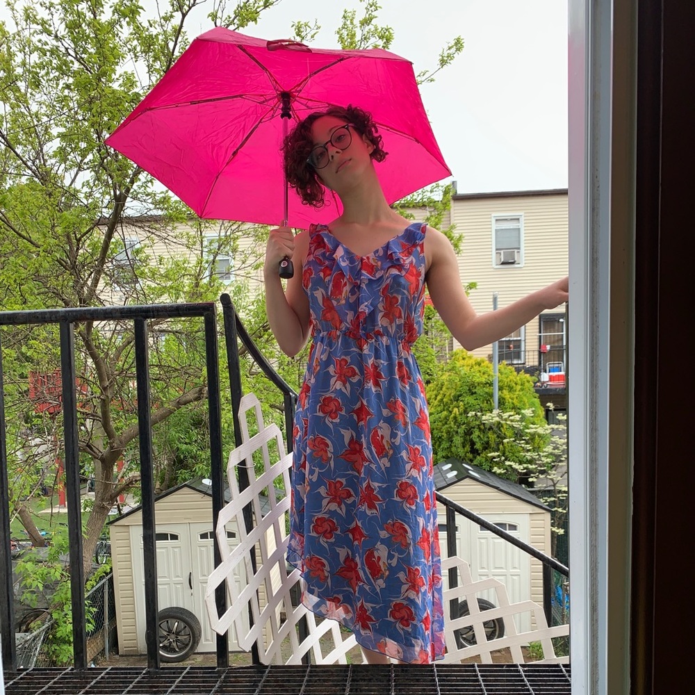 Spring Dress/ Flowers/ Asymmetrical with Ruffles - Picture 3 of 12